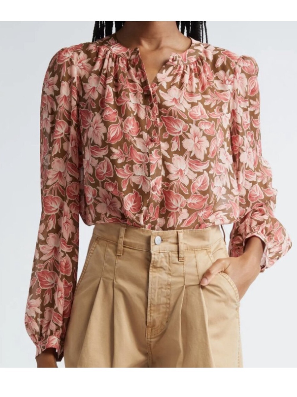 Veronica Beard Pink Floral Silk Button-Down Blouse